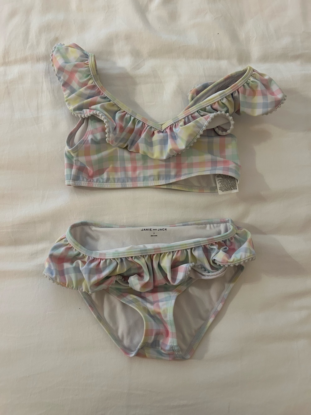 Janie and Jack Pastel Plaid Ruffle Bikini - Pink, Blue, Green